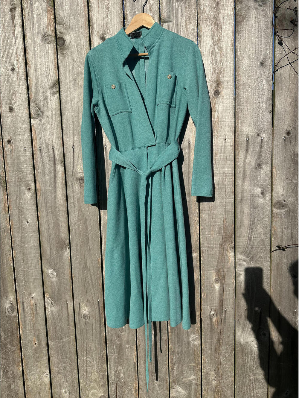 Vintage Kiva Ltd Teal Green Belted Long Sleeve Knit Sweater Dress 80s/90s Women